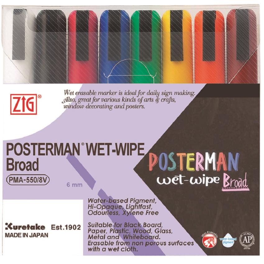 吳竹 ZIG POSTERMAN Wet-Wipe Broad: 8 Colors Set