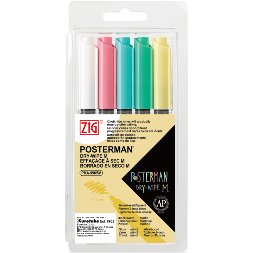 吳竹 ZIG POSTERMAN Dry-Wipe M: 5 Colors Set