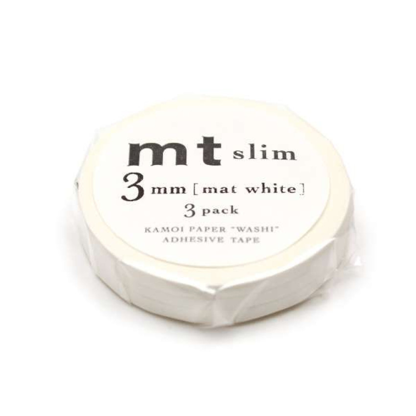 KAMOI mt 和紙膠帶: mt slim 3mm Matt White (3 rolls) (MTSLIMS12R)