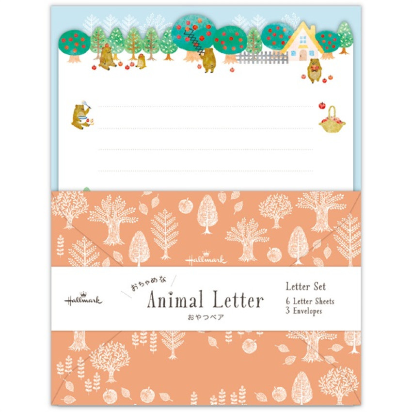 HALLMARK 日版 Animal Letter系列/啡熊與果實 信紙連信封套裝