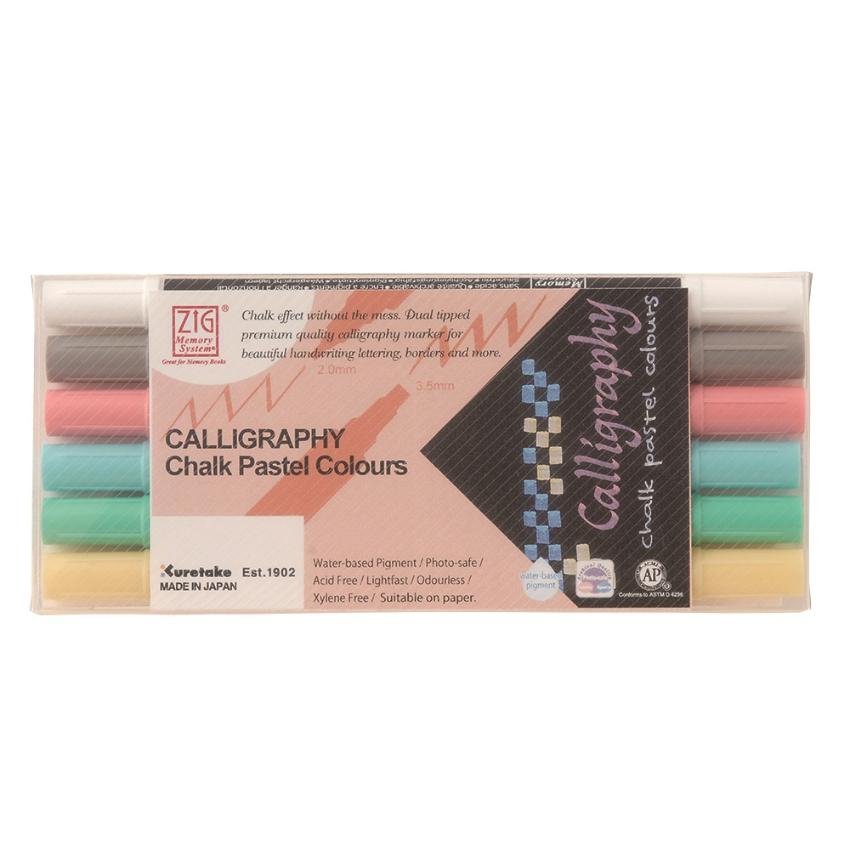 吳竹 ZIG Chalk Pastel Calligraphy Marker 粉色書法筆: 6色套裝