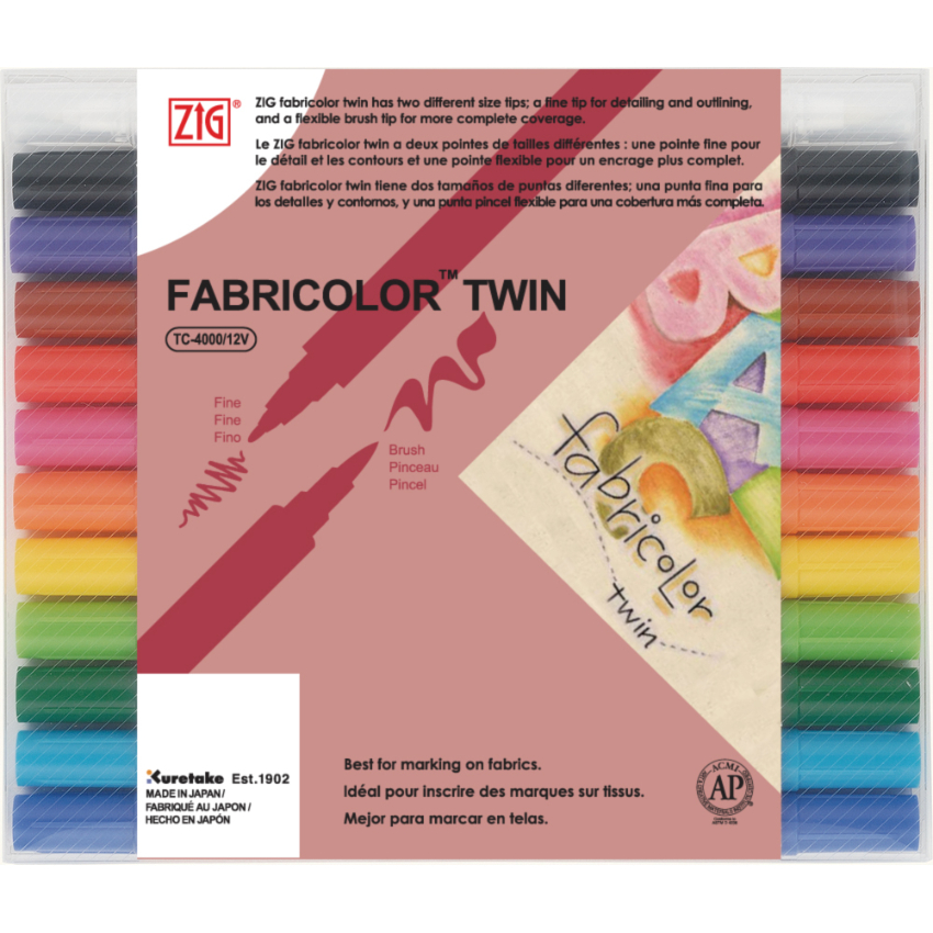 吳竹 ZIG Fabricolor Twin 布料繪畫筆: 12色套裝